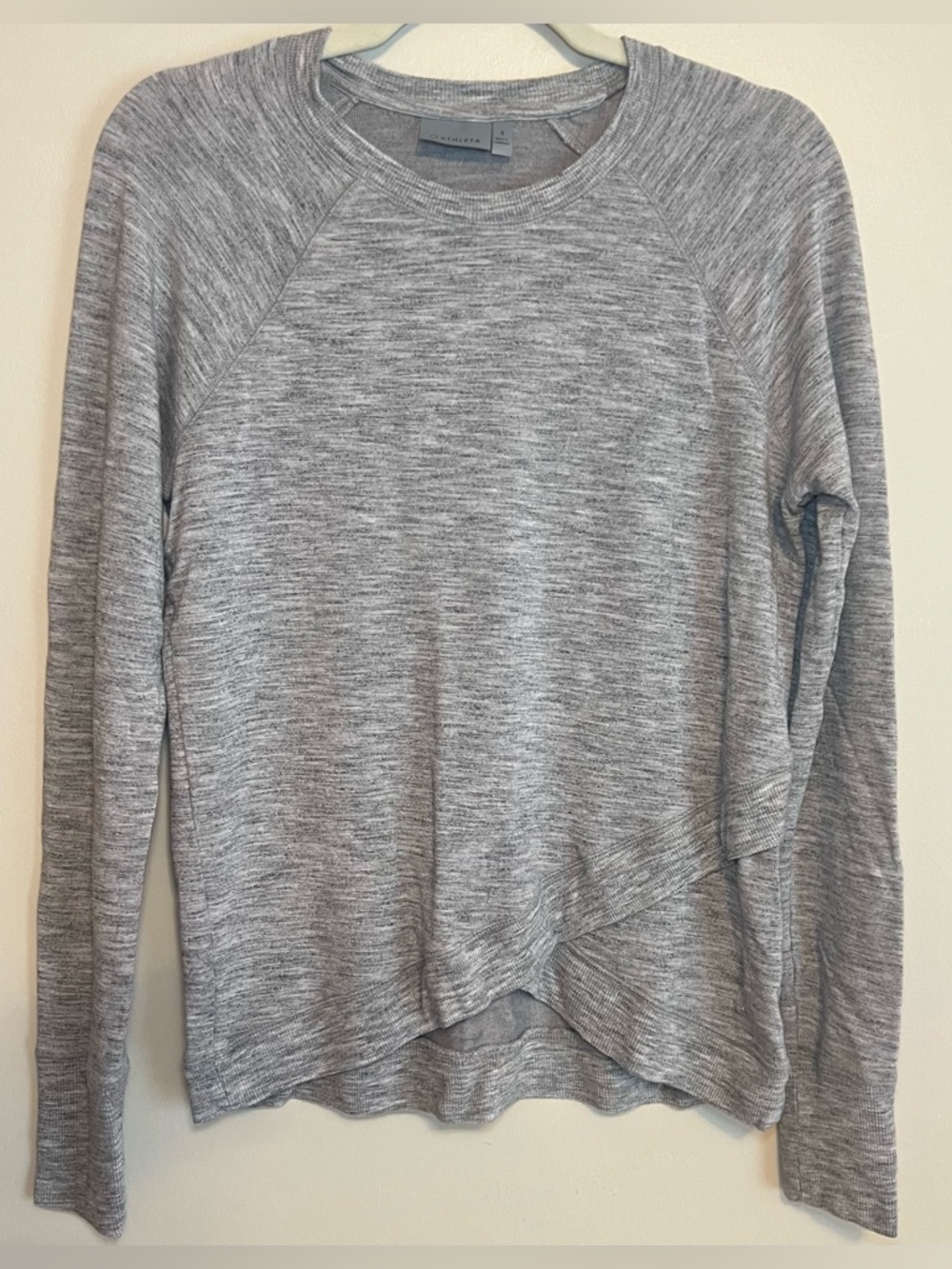 Athleta Light Heather Gray Crewneck Cross-Hem Sweatshirt